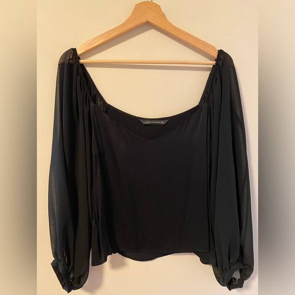 Zara Black Sweetheart Neckline Crop Top - Picture 2 of 5